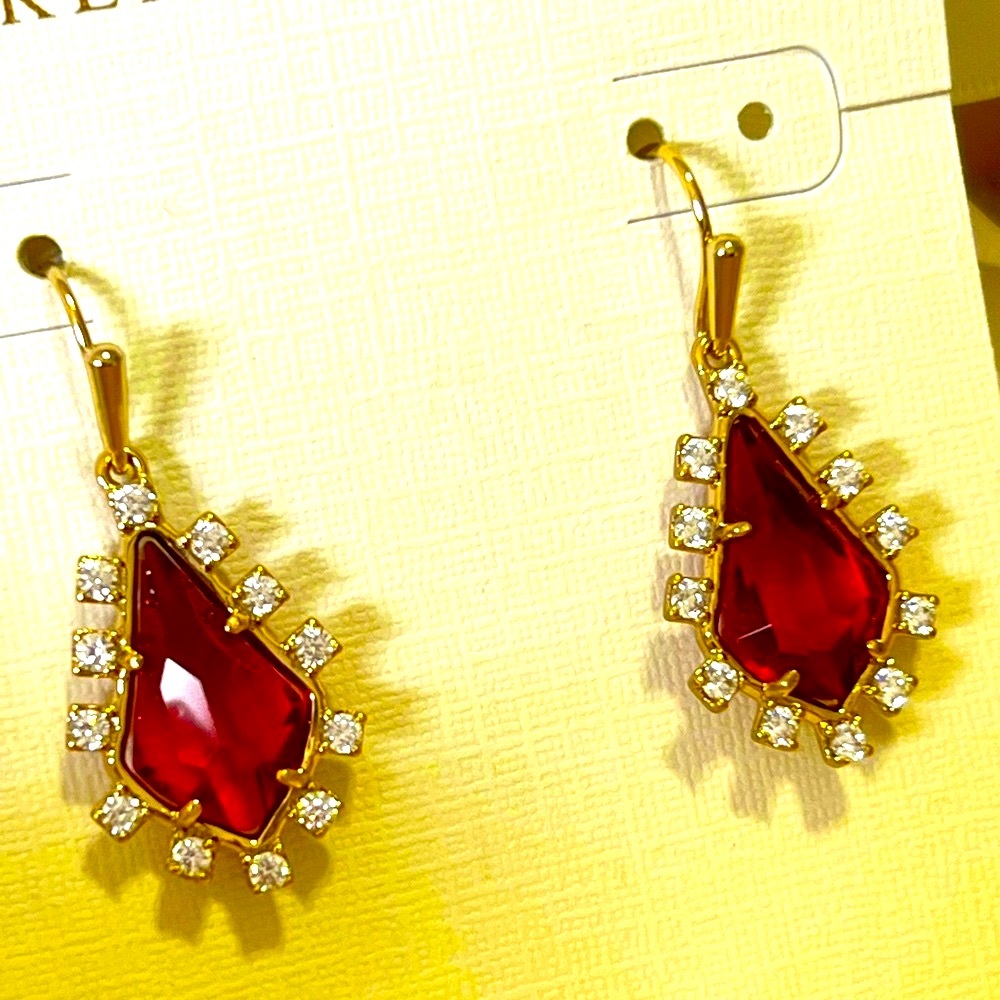 NWOT Kendra Scott RARE & Retired Juniper Earrings Red, CZ’s & Yellow Gold GORG! - Picture 9 of 10